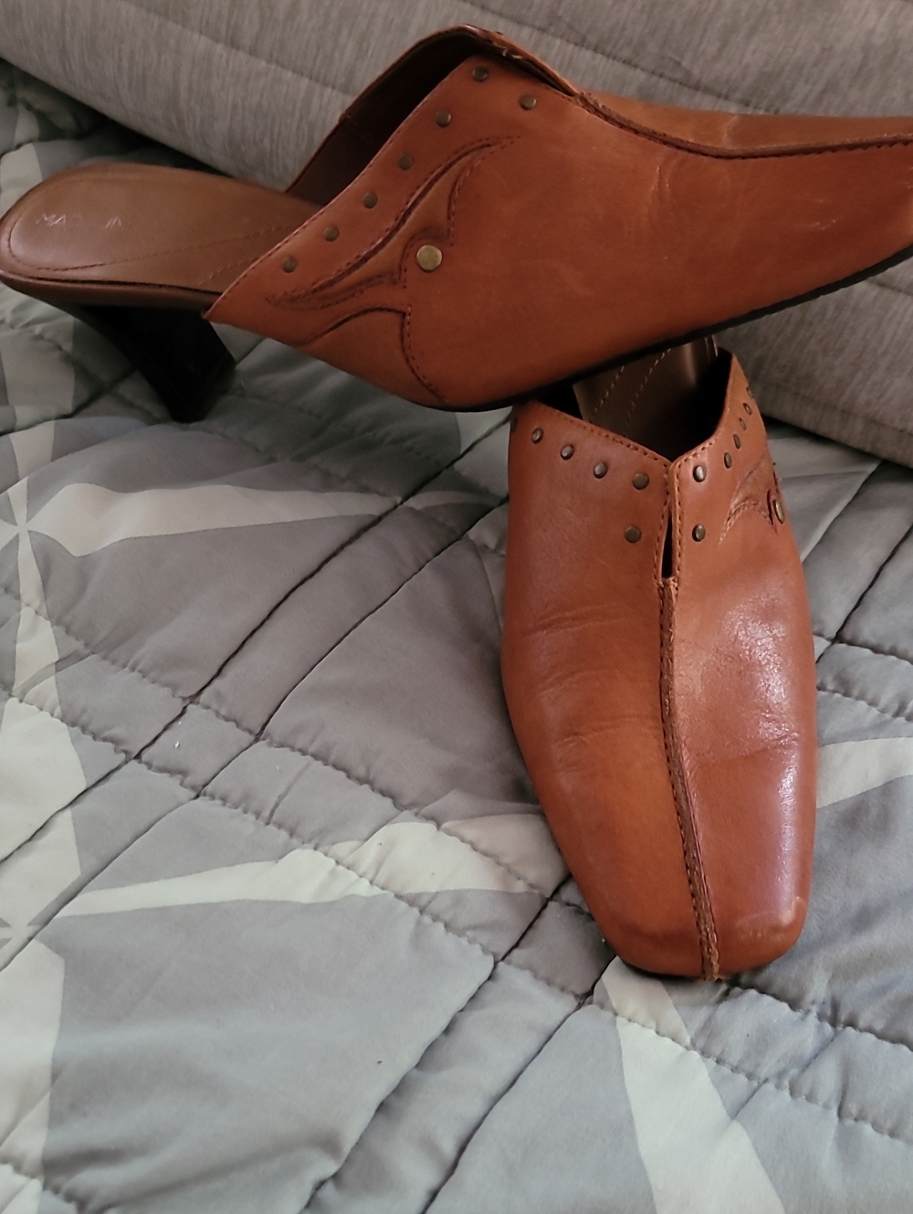 Madeline by STUART  Brown Leather Slip-On Heeled Mules